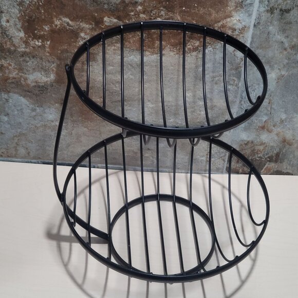 Black Metal 2 Tier Fruit Vegetable Basket Bowl Display Stand - Picture 3 of 11